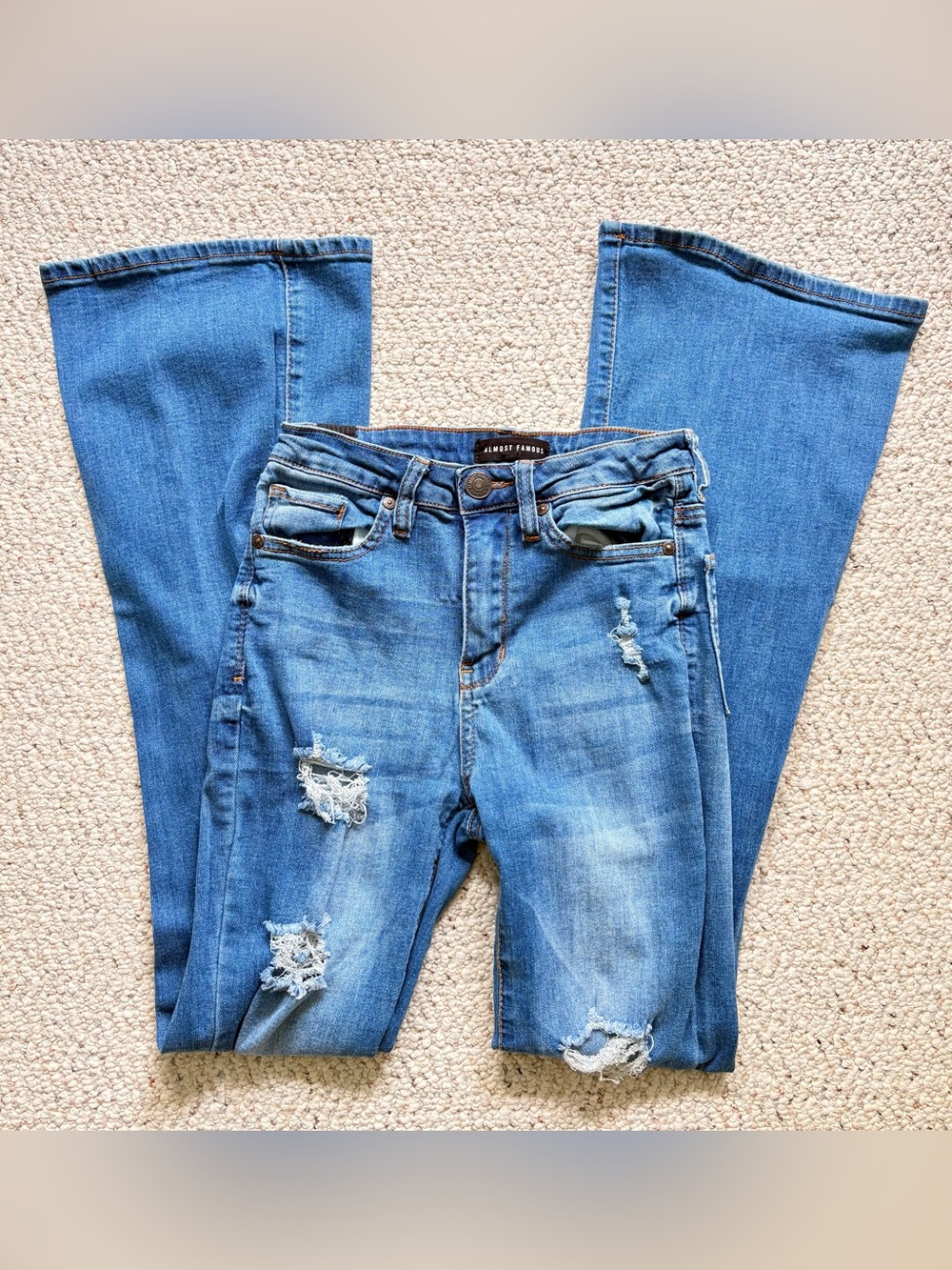 Almost Famous Medium Blue Flare Jeans with Rips